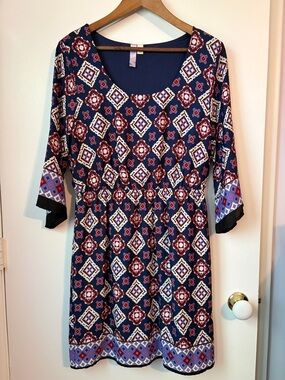 Alya Navy Dress with patterned overlay
